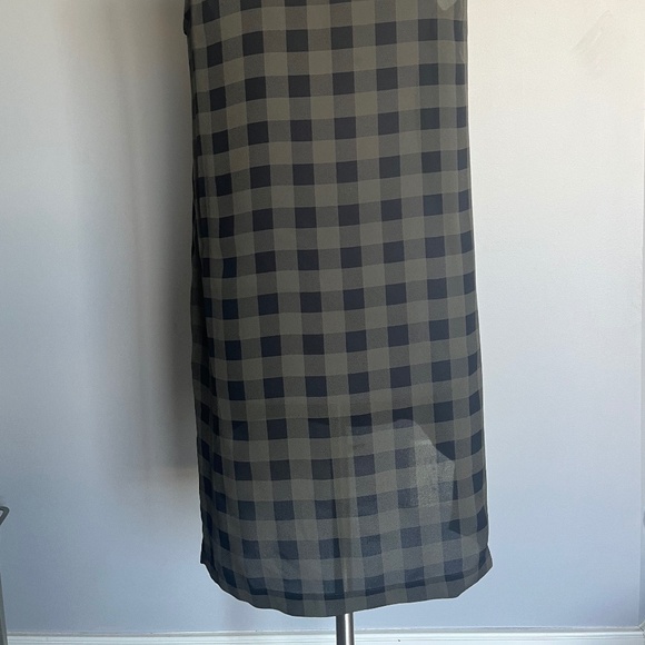 Eileen Fisher Olive Plaid Silk Tank Mini Shift‎ Casual High Low Tunic Dress - Picture 13 of 13